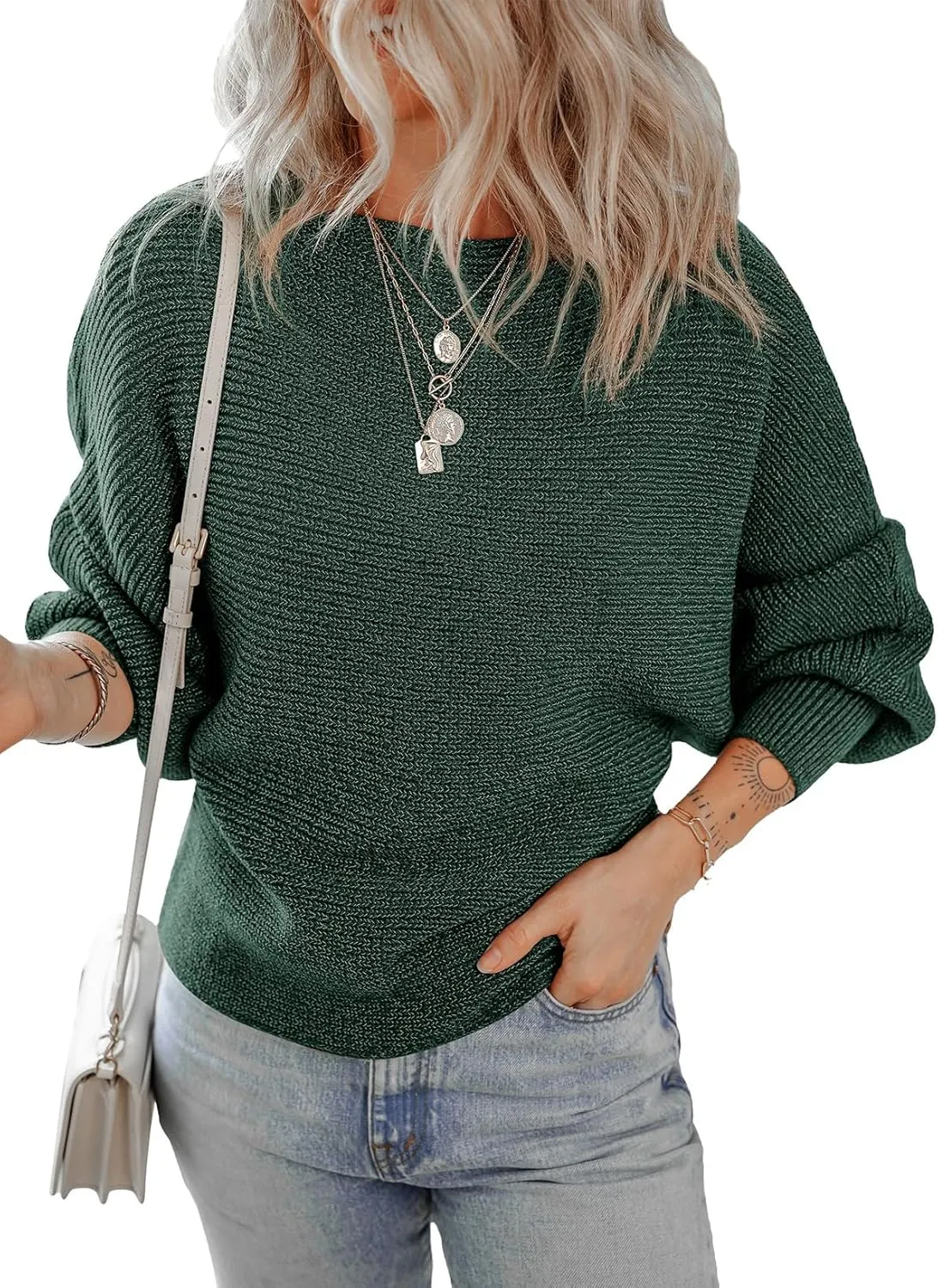 Dokotoo Womens Sweaters Fall 2024 Dressy Casual Trendy Womens Fall Fashion 2024 Clothes Cute Winter Off the Shoulder Sweater Batwing Tops Sweater Pullover Oversized Women's Sweaters Winter Clothes