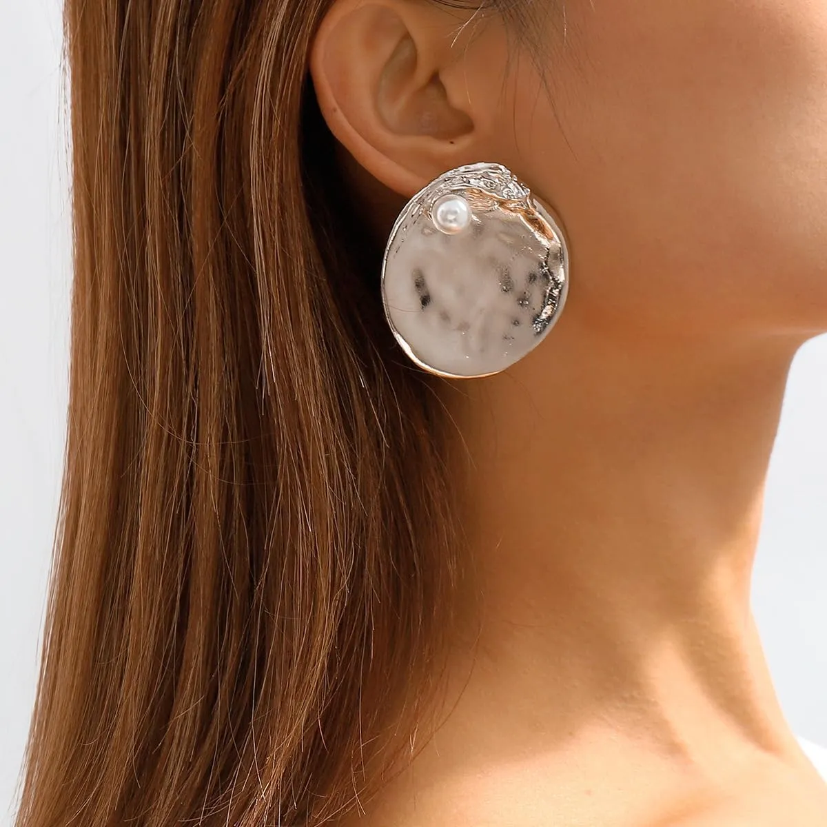 Doubnine Pearl Bead Studs Geometry Earrings Statement Earrings Golden Silver Chic Jewelry for Women