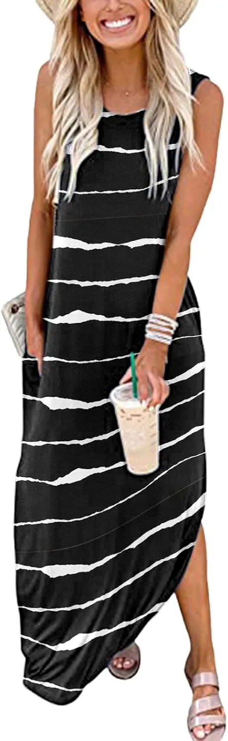 Dresses for Women 2024 Casual Loose Sundress Summer Sleeveless Split Maxi Dresses Long Sun Dress for Beach Vacation