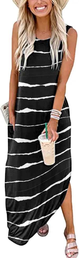 Dresses for Women 2024 Casual Loose Sundress Summer Sleeveless Split Maxi Dresses Long Sun Dress for Beach Vacation