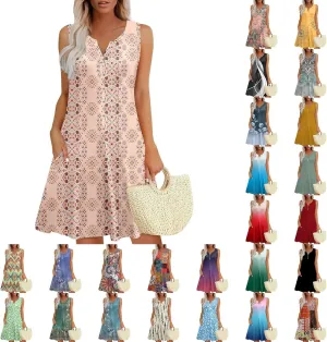 Dresses for Women Casual Summer Sleeveless Sundresses Boho Beach Dress Loose V Neck Swimsuit Coverup with Pockets