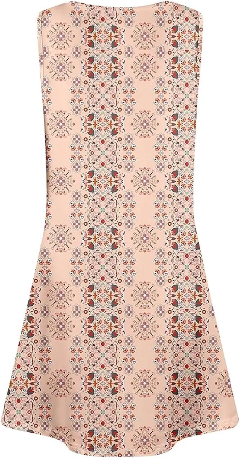 Dresses for Women Casual Summer Sleeveless Sundresses Boho Beach Dress Loose V Neck Swimsuit Coverup with Pockets
