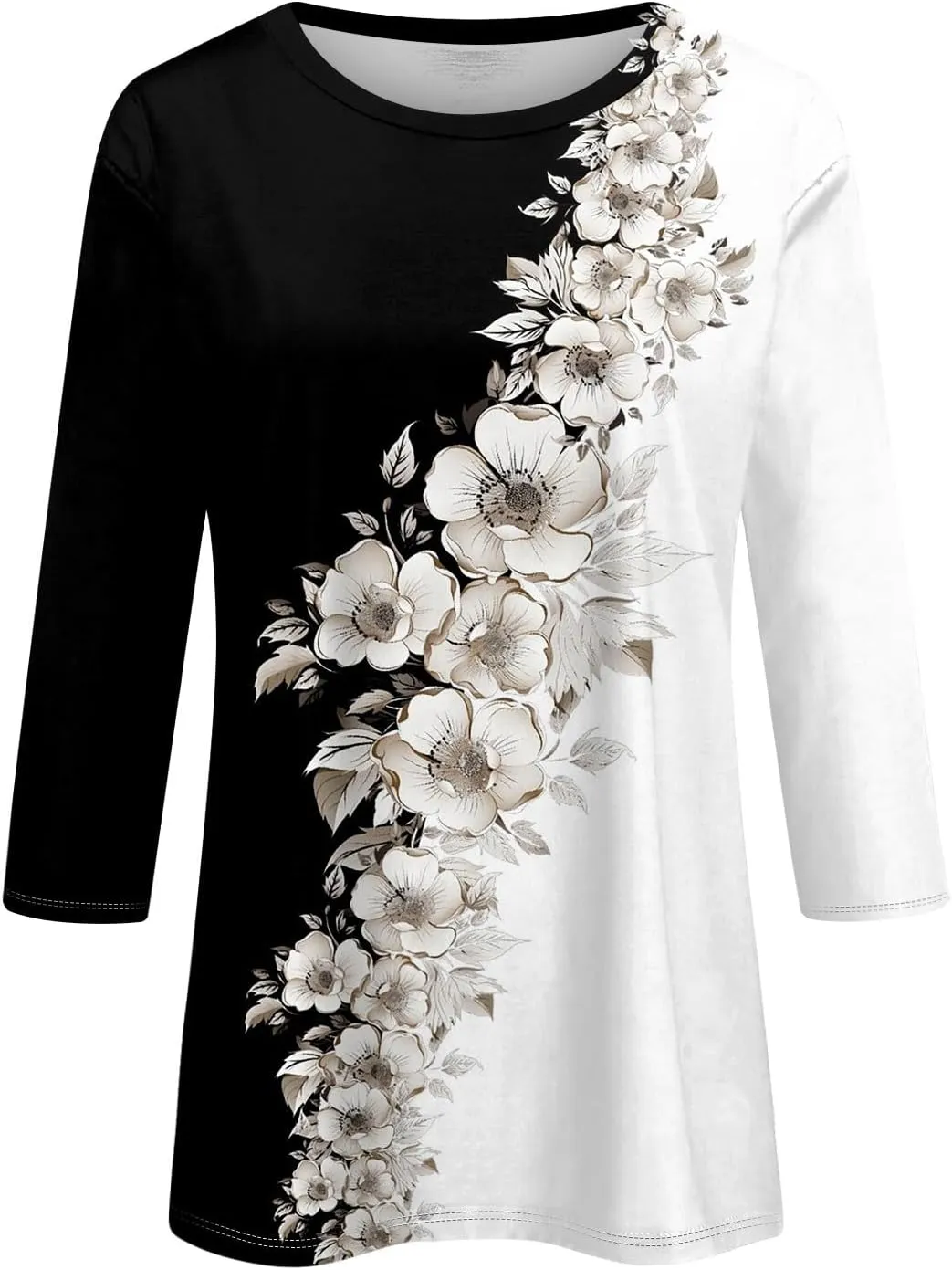 Dressy Tops for Women 2024 Elbow Sleeve T-Shirts Cotton Crew Neck Blouses Floral Print Loose Fit Dressy Summer Tops