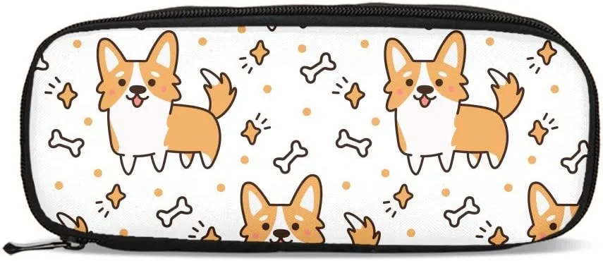 DuJiea Corgi Pug Dog Kids Backpack Set 3 Piece Student Back To School Book Bag with Shouder Bag Pencil Case for Boys Girls 1-6th Grade