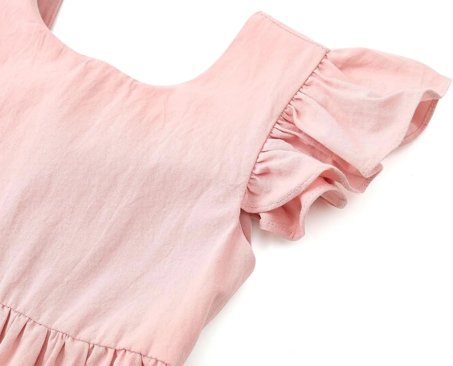 Dutebare Toddler Girls Swing Dress Linen Backless Tie Back Ruffle Hem Kid Casual Beach Dresses
