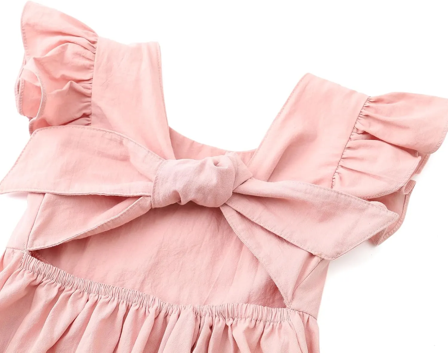 Dutebare Toddler Girls Swing Dress Linen Backless Tie Back Ruffle Hem Kid Casual Beach Dresses