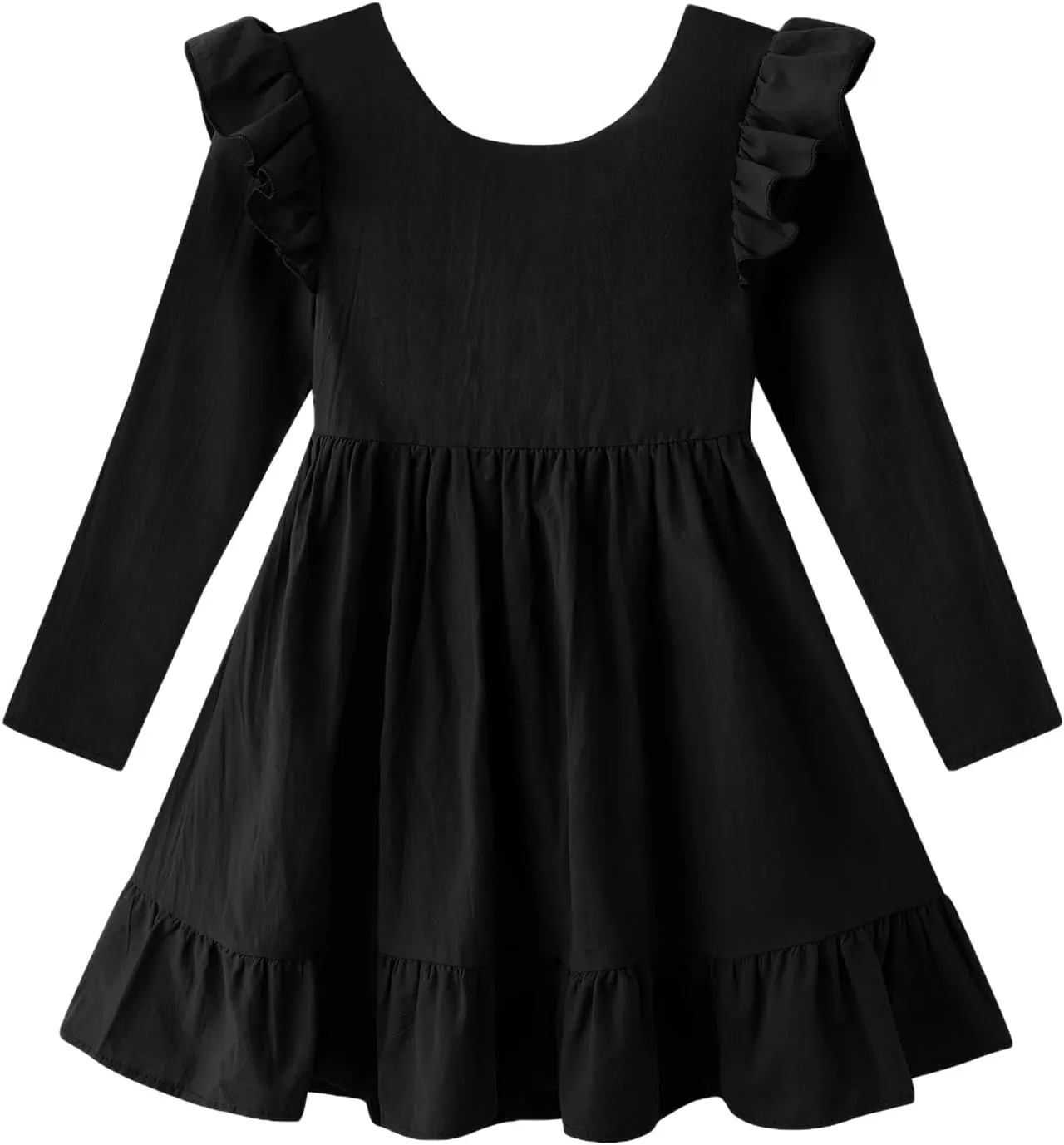 Dutebare Toddler Girls Swing Dress Linen Backless Tie Back Ruffle Hem Kid Casual Beach Dresses