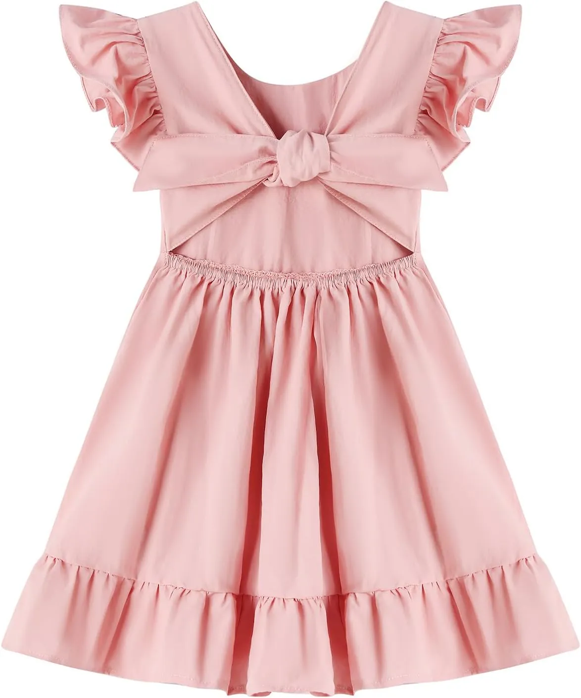 Dutebare Toddler Girls Swing Dress Linen Backless Tie Back Ruffle Hem Kid Casual Beach Dresses