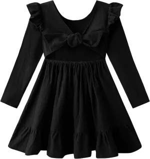 Dutebare Toddler Girls Swing Dress Linen Backless Tie Back Ruffle Hem Kid Casual Beach Dresses