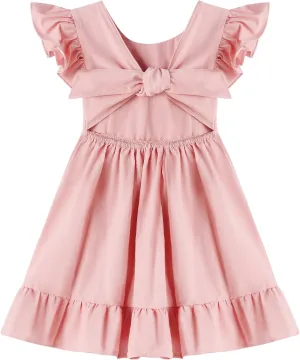 Dutebare Toddler Girls Swing Dress Linen Backless Tie Back Ruffle Hem Kid Casual Beach Dresses