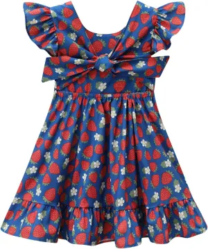 Dutebare Toddler Girls Swing Dress Linen Backless Tie Back Ruffle Hem Kid Casual Beach Dresses