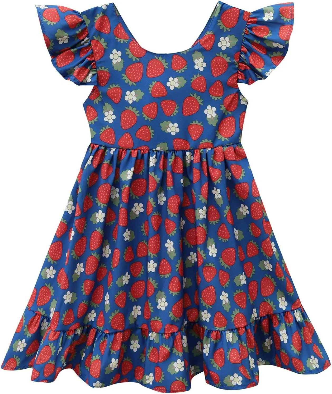 Dutebare Toddler Girls Swing Dress Linen Backless Tie Back Ruffle Hem Kid Casual Beach Dresses