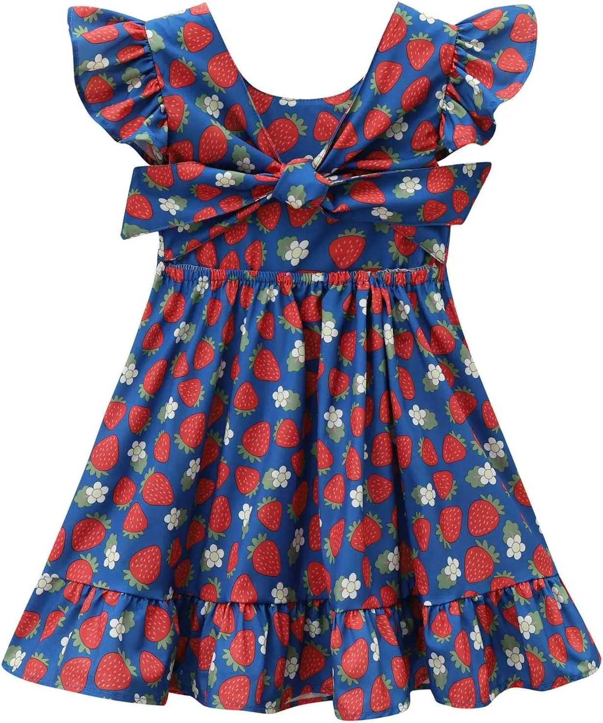 Dutebare Toddler Girls Swing Dress Linen Backless Tie Back Ruffle Hem Kid Casual Beach Dresses
