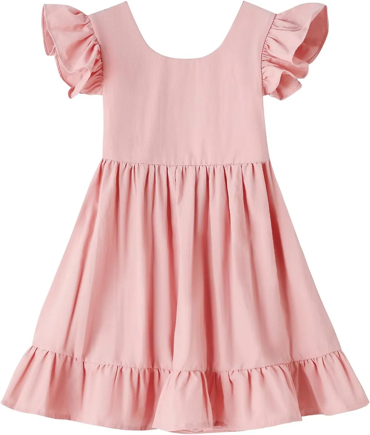 Dutebare Toddler Girls Swing Dress Linen Backless Tie Back Ruffle Hem Kid Casual Beach Dresses