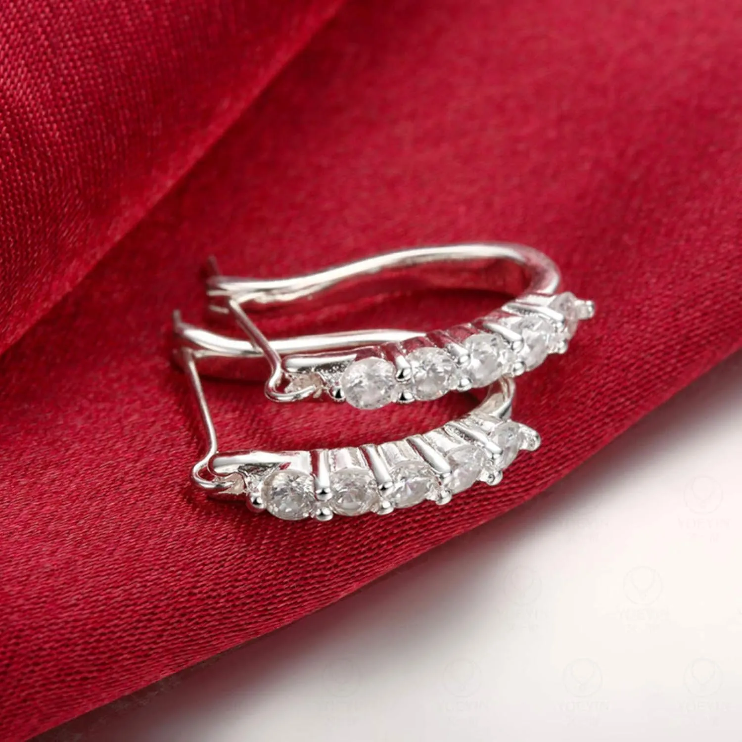 Earring Hoop Stud Drop & Dangle, Women Cubic Zirconia Inlaid Silver Plated U Shape Ear Stud Earrings Jewelry Gift for Women Teen Girls Birthday Christmas Friends Gift