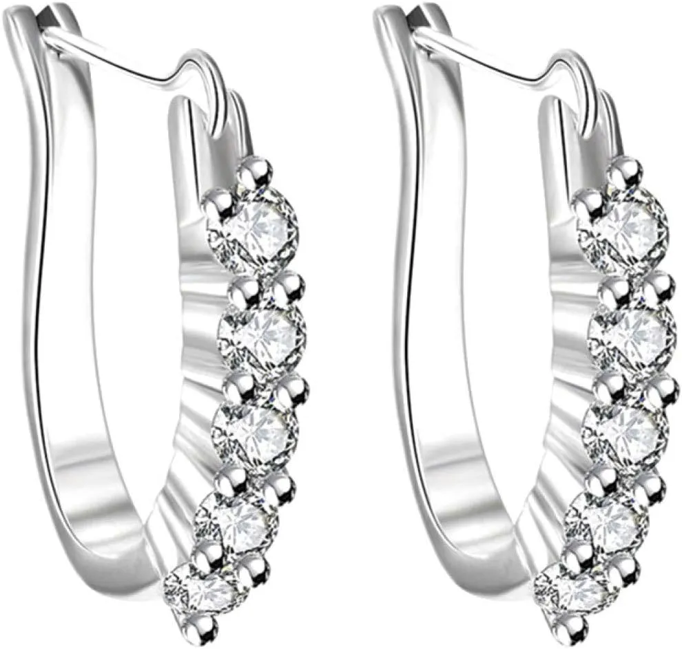 Earring Hoop Stud Drop & Dangle, Women Cubic Zirconia Inlaid Silver Plated U Shape Ear Stud Earrings Jewelry Gift for Women Teen Girls Birthday Christmas Friends Gift