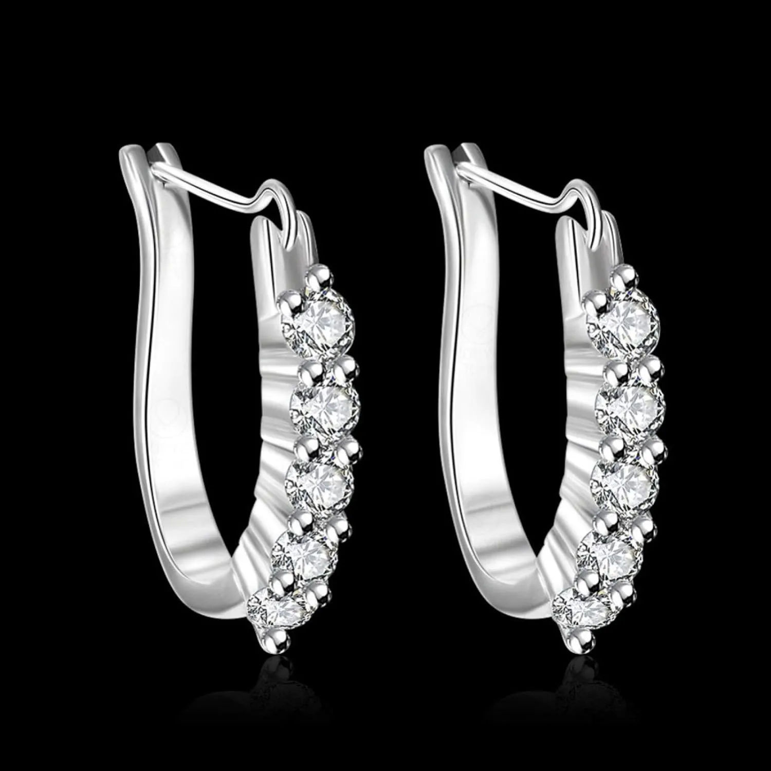 Earring Hoop Stud Drop & Dangle, Women Cubic Zirconia Inlaid Silver Plated U Shape Ear Stud Earrings Jewelry Gift for Women Teen Girls Birthday Christmas Friends Gift