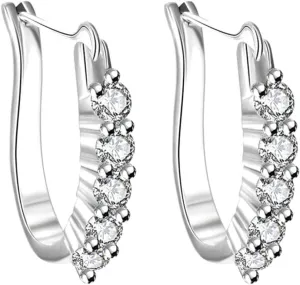 Earring Hoop Stud Drop & Dangle, Women Cubic Zirconia Inlaid Silver Plated U Shape Ear Stud Earrings Jewelry Gift for Women Teen Girls Birthday Christmas Friends Gift