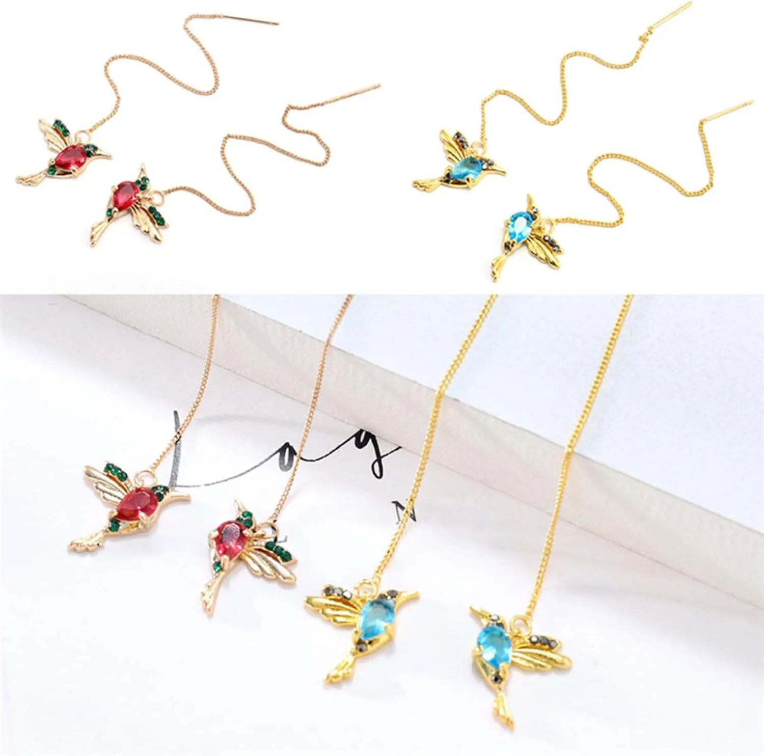 Earring Hoop Stud Drop & Dangle, Women Hummingbird Design Rhinestone Decor Ear Stud Long Tassel Dangle Earrings for Women Teen Girls Birthday Christmas Friends Gift