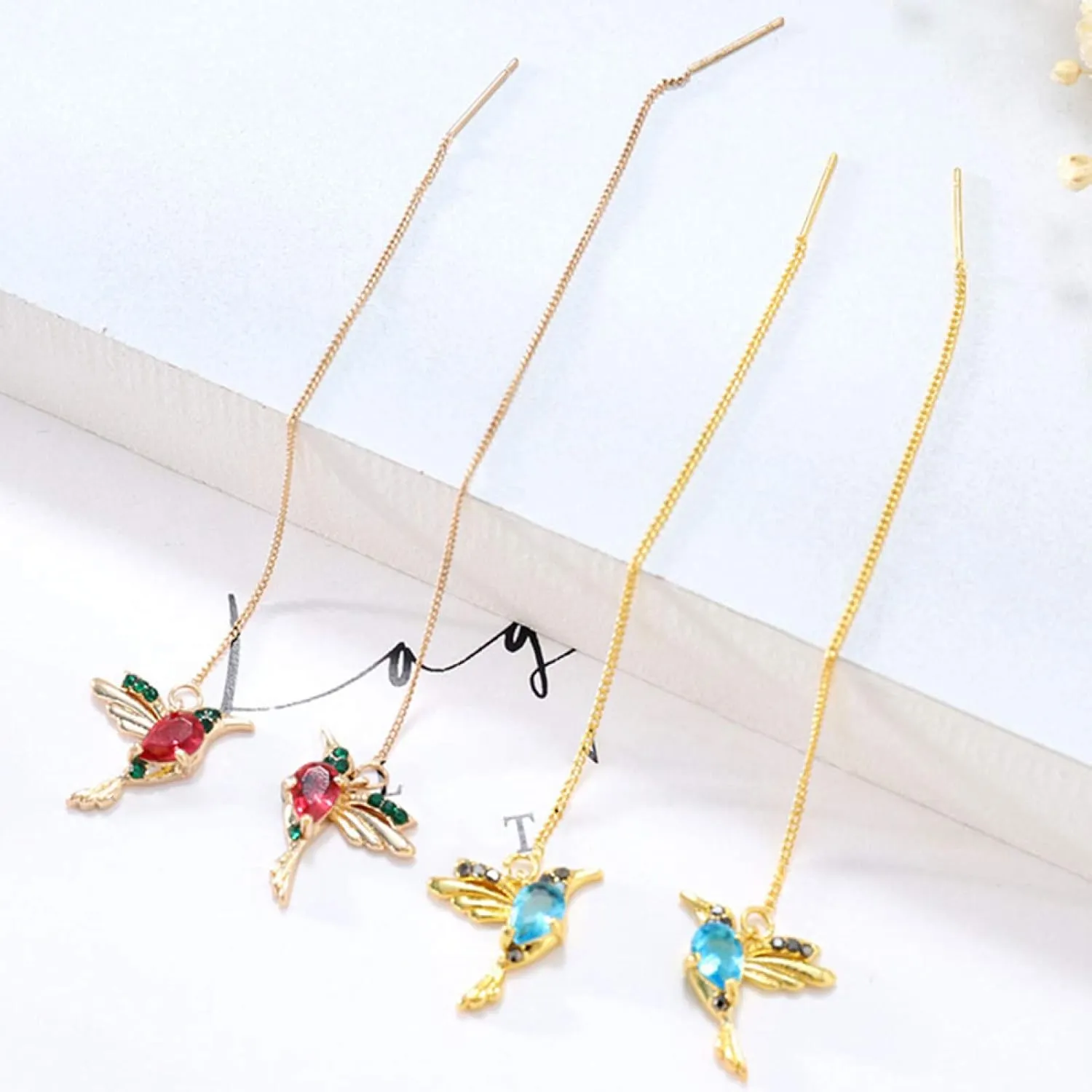 Earring Hoop Stud Drop & Dangle, Women Hummingbird Design Rhinestone Decor Ear Stud Long Tassel Dangle Earrings for Women Teen Girls Birthday Christmas Friends Gift