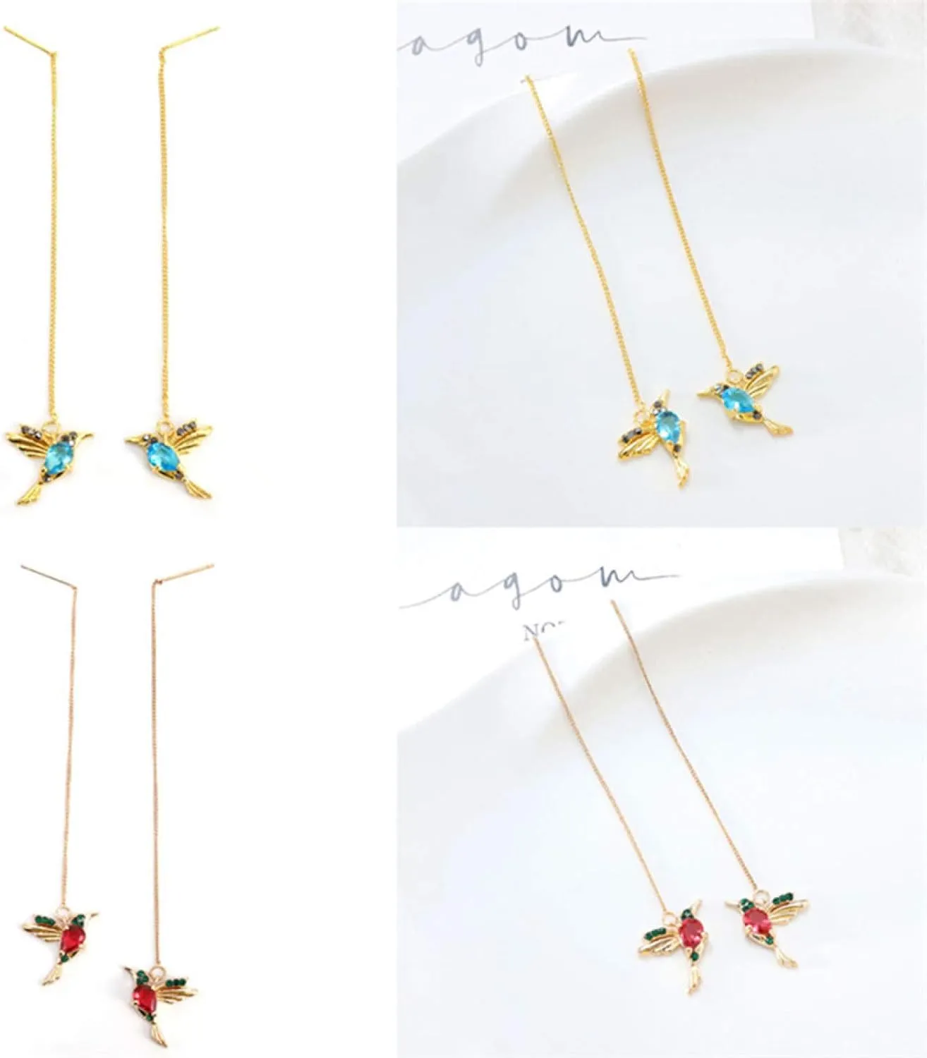 Earring Hoop Stud Drop & Dangle, Women Hummingbird Design Rhinestone Decor Ear Stud Long Tassel Dangle Earrings for Women Teen Girls Birthday Christmas Friends Gift