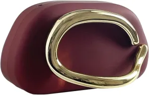 Elegant Evening Clutch Purse For Women, Metal Frame Design, Burgundy with Gold Accent, Vintage Style