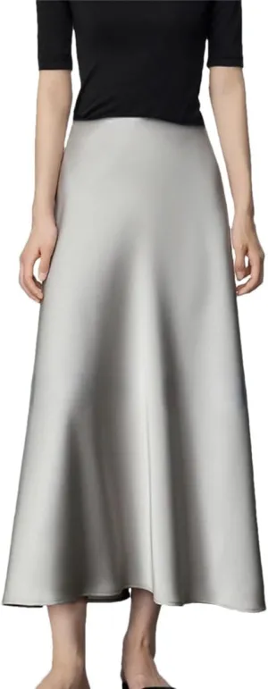 Elegant Skirts for Women Satin High Waisted Slim Fit Long Skirt for Spring Summer Fashion A-Line Skirts