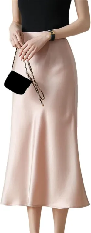 Elegant Skirts for Women Satin High Waisted Slim Fit Long Skirt for Spring Summer Fashion A-Line Skirts