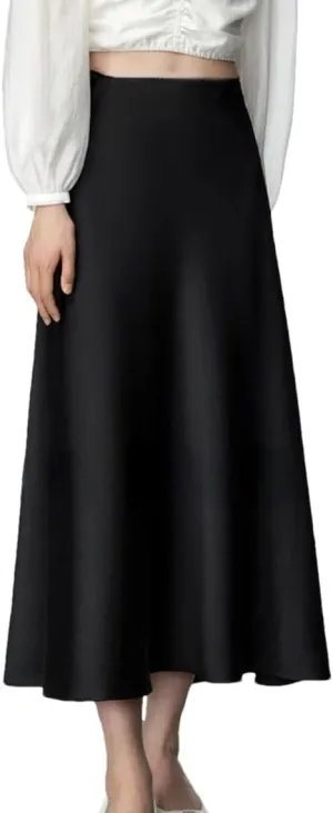 Elegant Skirts for Women Satin High Waisted Slim Fit Long Skirt for Spring Summer Fashion A-Line Skirts