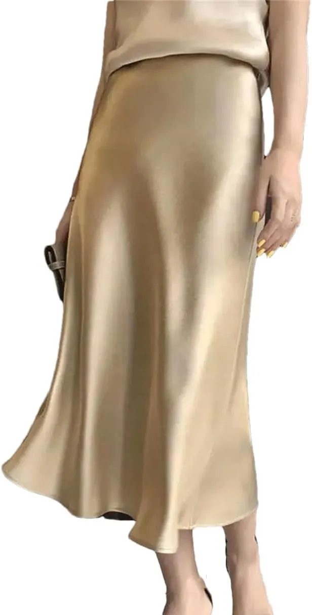 Elegant Skirts for Women Satin High Waisted Slim Fit Long Skirt for Spring Summer Fashion A-Line Skirts