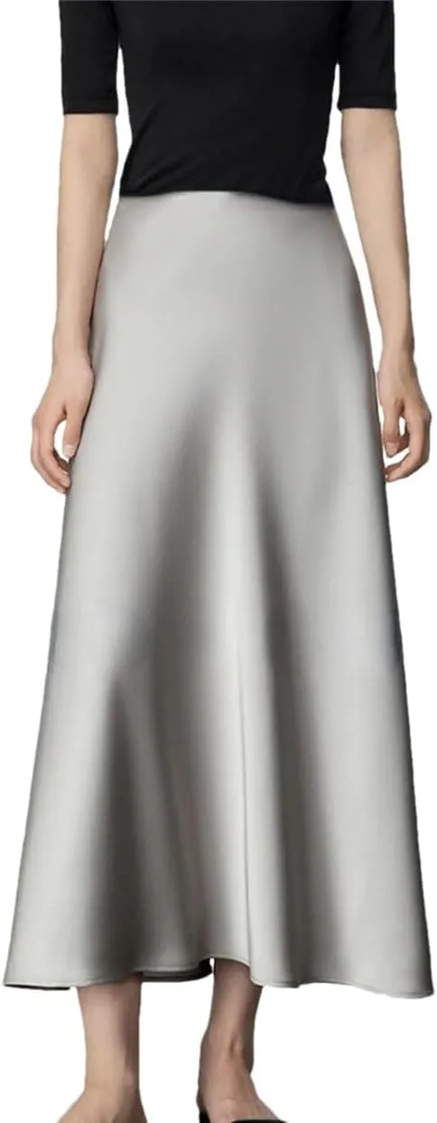 Elegant Skirts for Women Satin High Waisted Slim Fit Long Skirt for Spring Summer Fashion A-Line Skirts