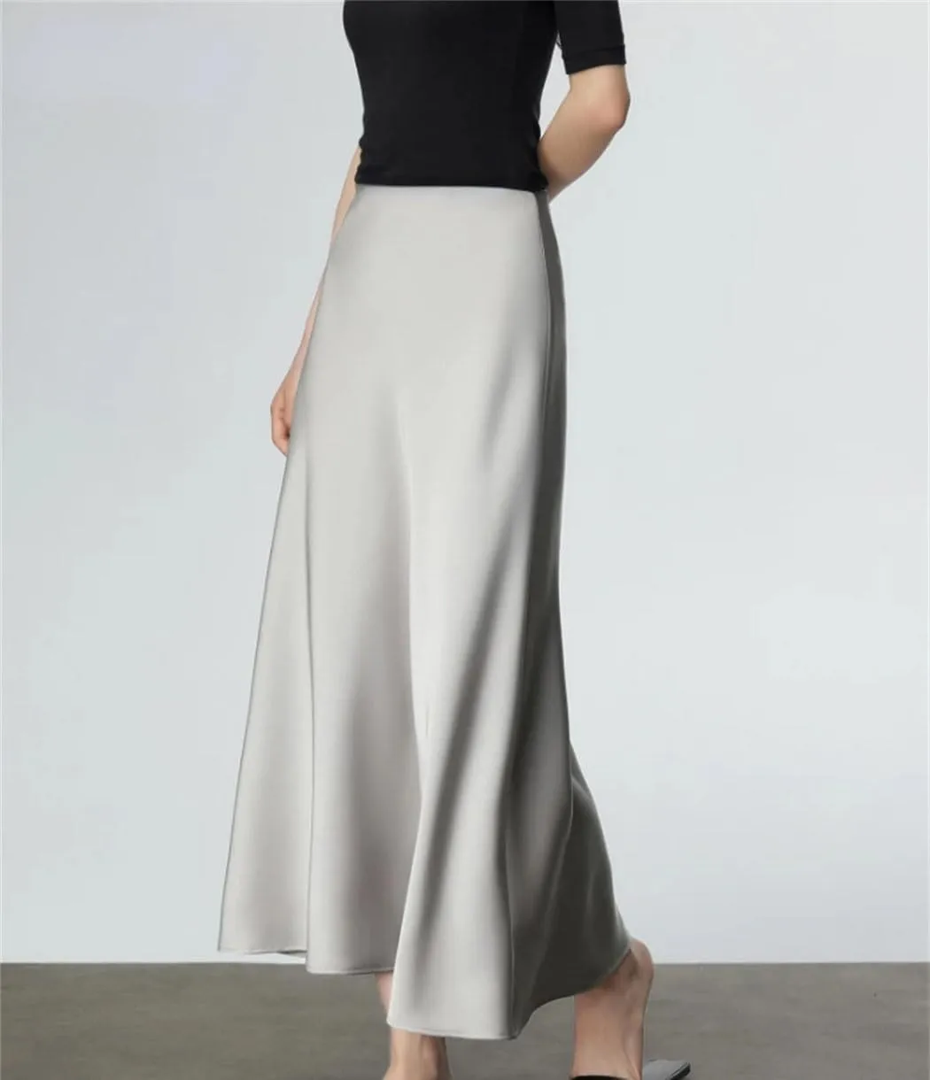 Elegant Skirts for Women Satin High Waisted Slim Fit Long Skirt for Spring Summer Fashion A-Line Skirts