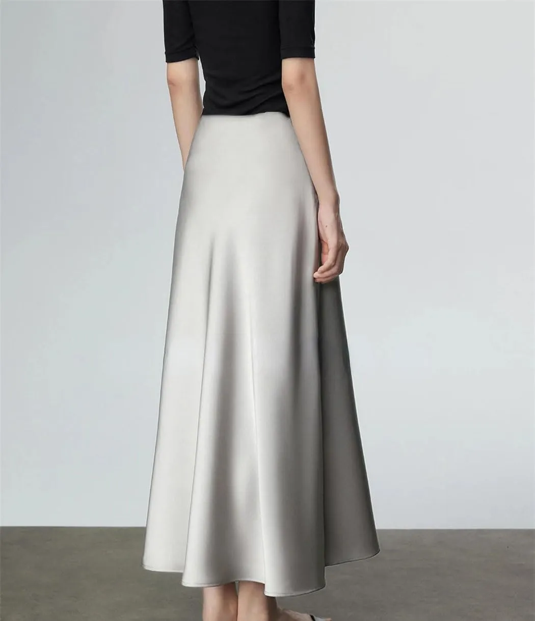 Elegant Skirts for Women Satin High Waisted Slim Fit Long Skirt for Spring Summer Fashion A-Line Skirts