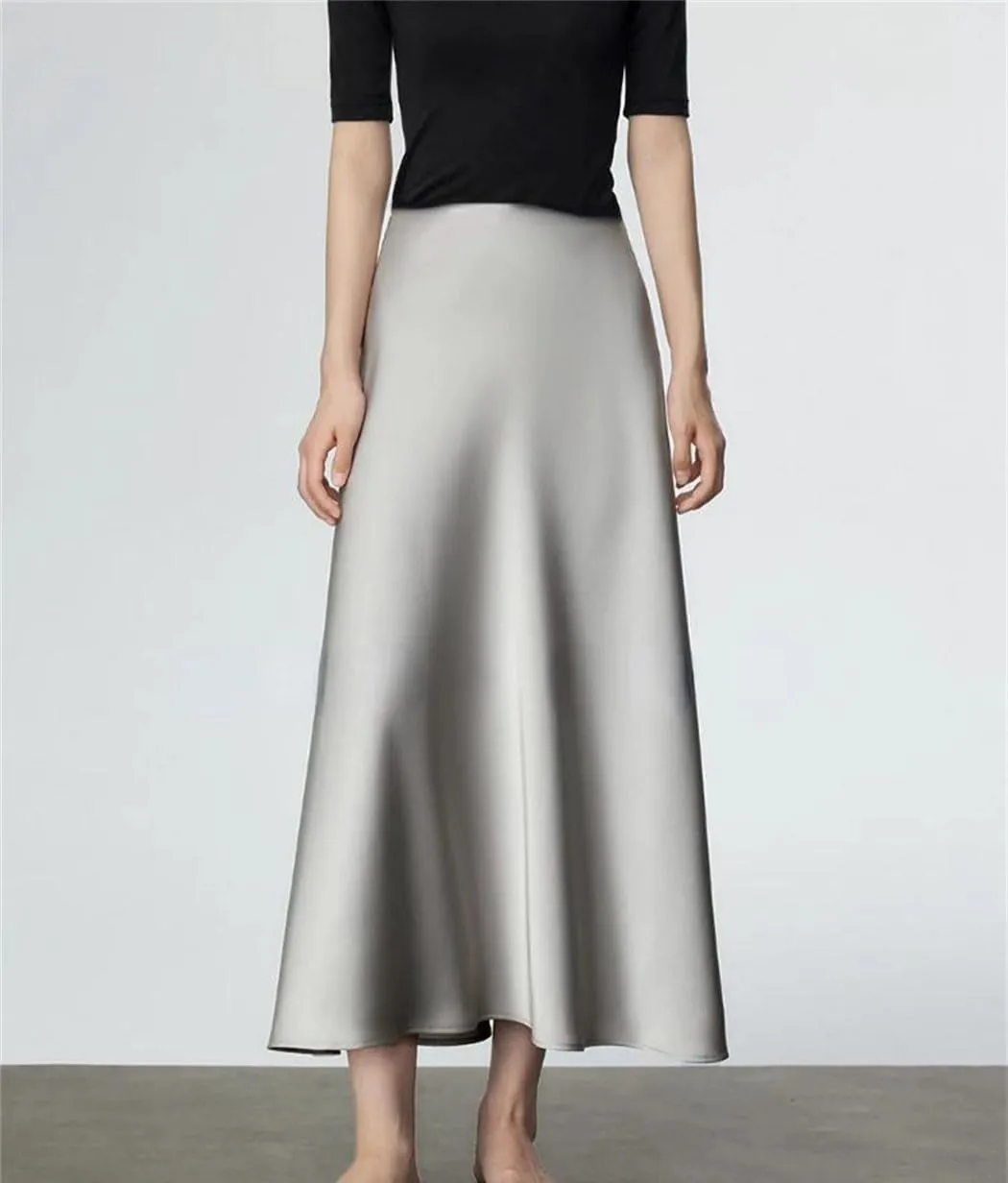 Elegant Skirts for Women Satin High Waisted Slim Fit Long Skirt for Spring Summer Fashion A-Line Skirts
