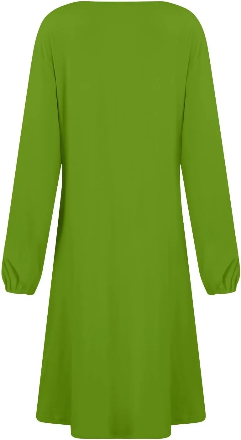 Elegant Women's Long Sleeve Midi Dress with Asymmetrical Hem and Waist Detail Perfect for Casual or Fashion