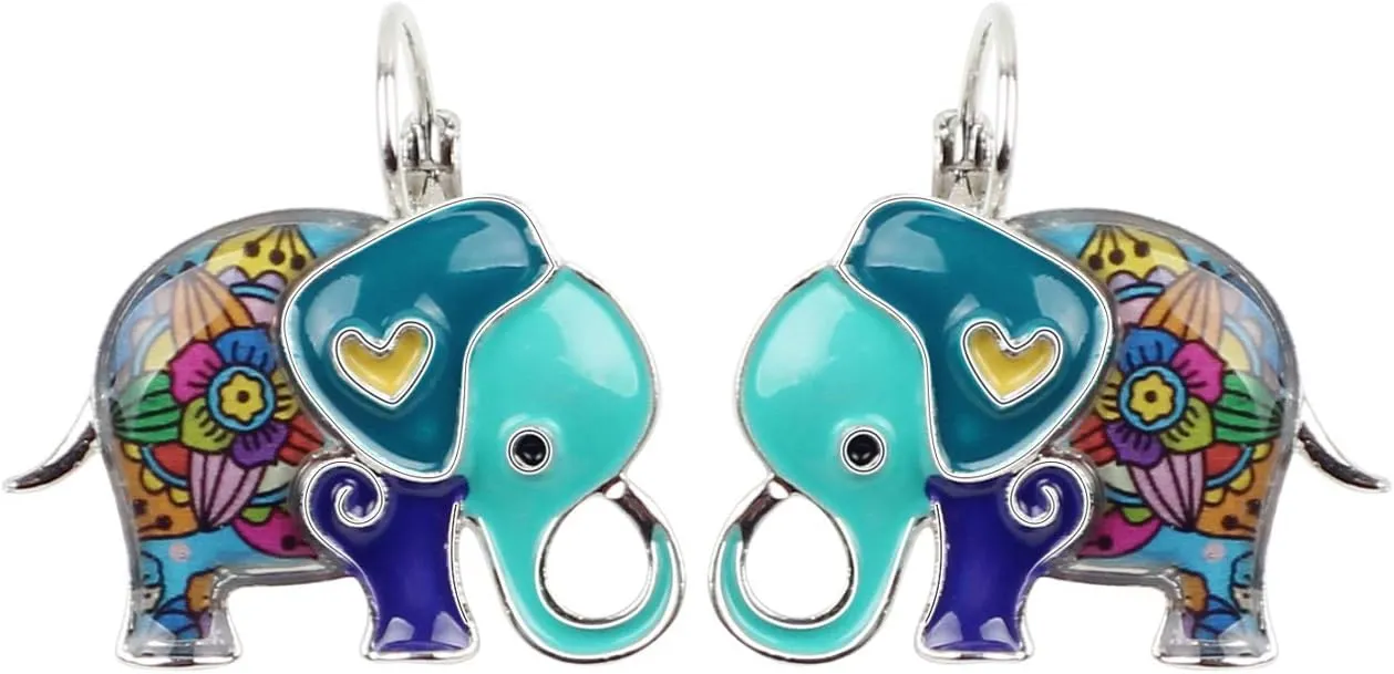 Enamel Alloy Jungle Elephant Earrings Dangle Stud French Clip Fashion Jewelry For Women Charm Gift