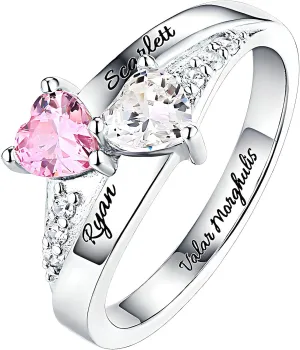 Engraved Promise Rings for Her Custom Two Birthstone Engagement Rings for Women Personalized Promise Rings for Women 2 Birthstone Wedding Rings for Women Heart Shaped Promise Ring Engraved Ring