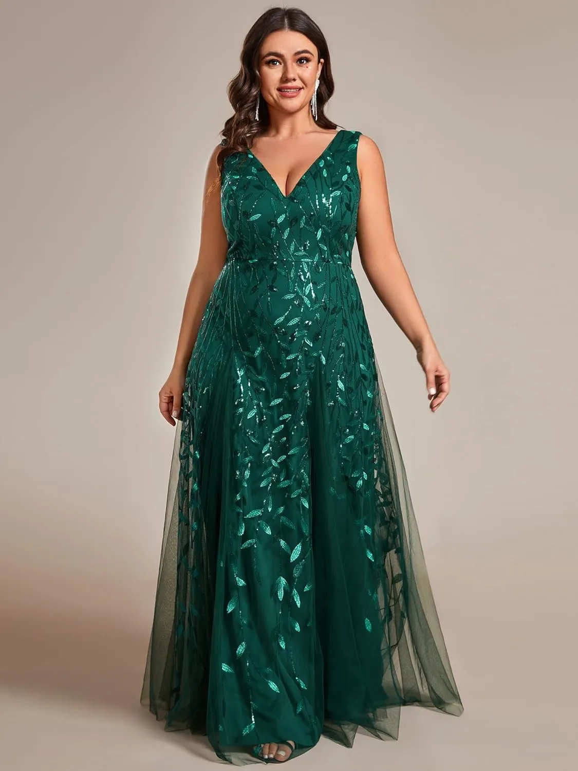 Ever-Pretty Plus Women's V Neck Sleeveless Embroidery A Line Plus Size Floor Length Evening Dresses 02130-DAPH