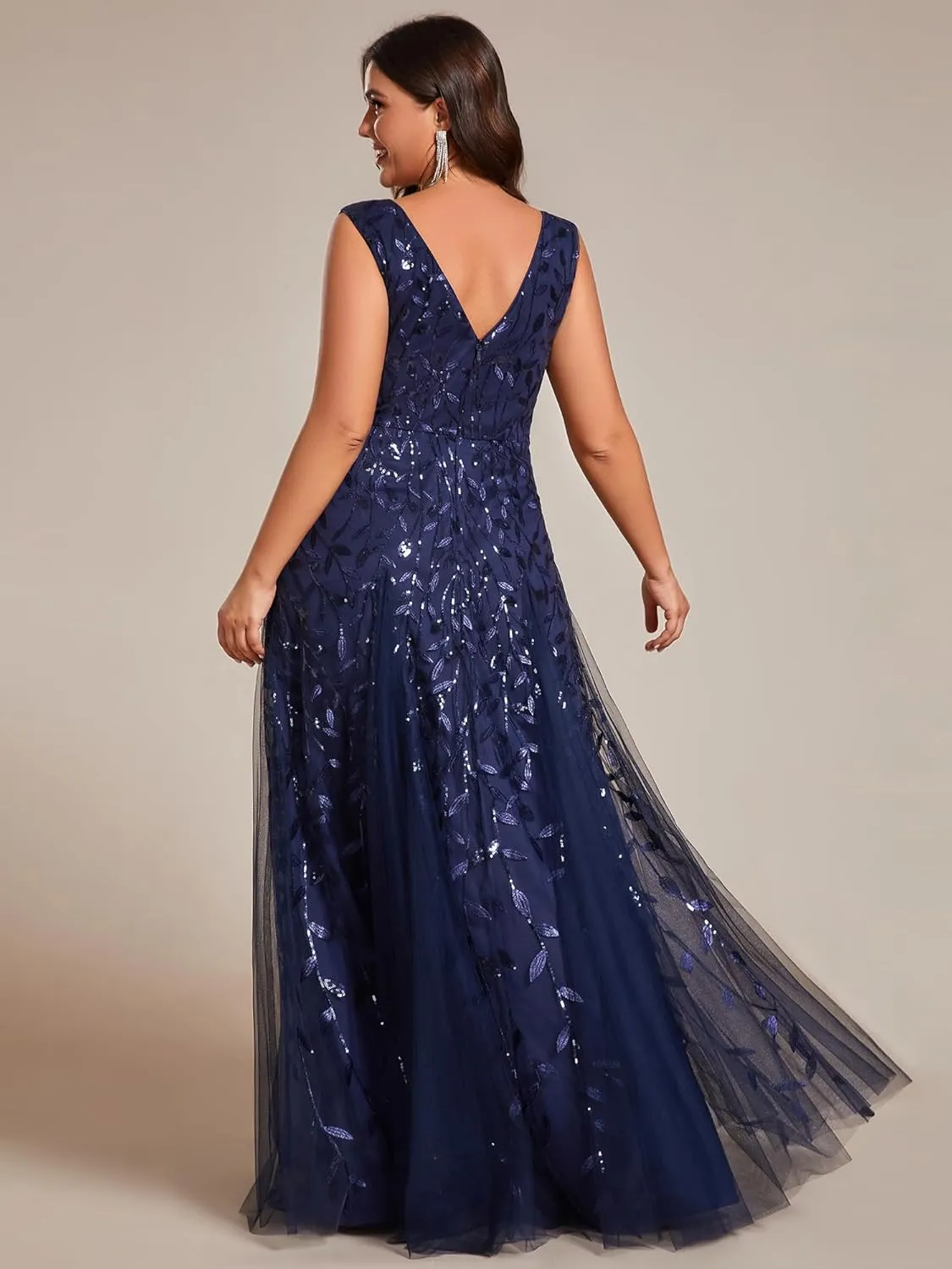 Ever-Pretty Plus Women's V Neck Sleeveless Embroidery A Line Plus Size Floor Length Evening Dresses 02130-DAPH