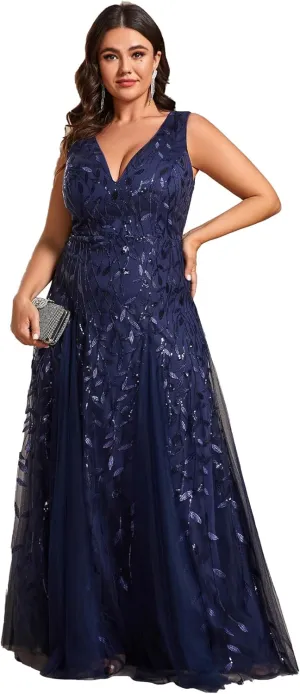 Ever-Pretty Plus Women's V Neck Sleeveless Embroidery A Line Plus Size Floor Length Evening Dresses 02130-DAPH