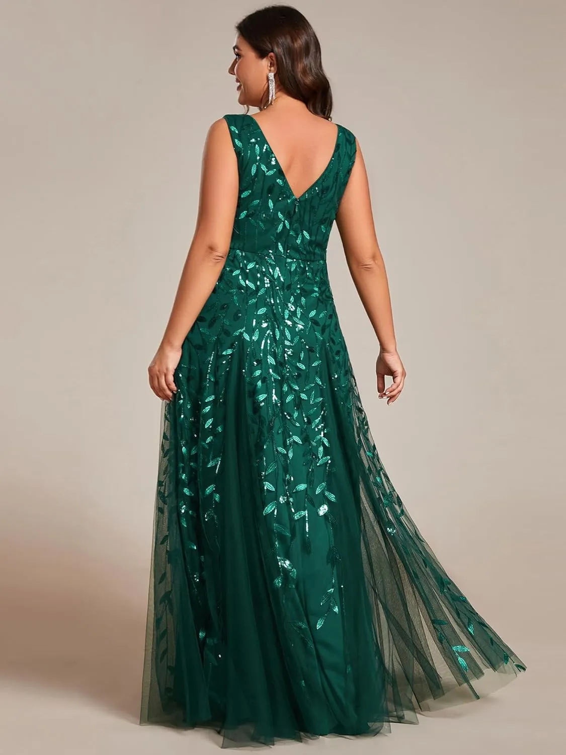 Ever-Pretty Plus Women's V Neck Sleeveless Embroidery A Line Plus Size Floor Length Evening Dresses 02130-DAPH