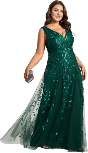 Ever-Pretty Plus Women's V Neck Sleeveless Embroidery A Line Plus Size Floor Length Evening Dresses 02130-DAPH