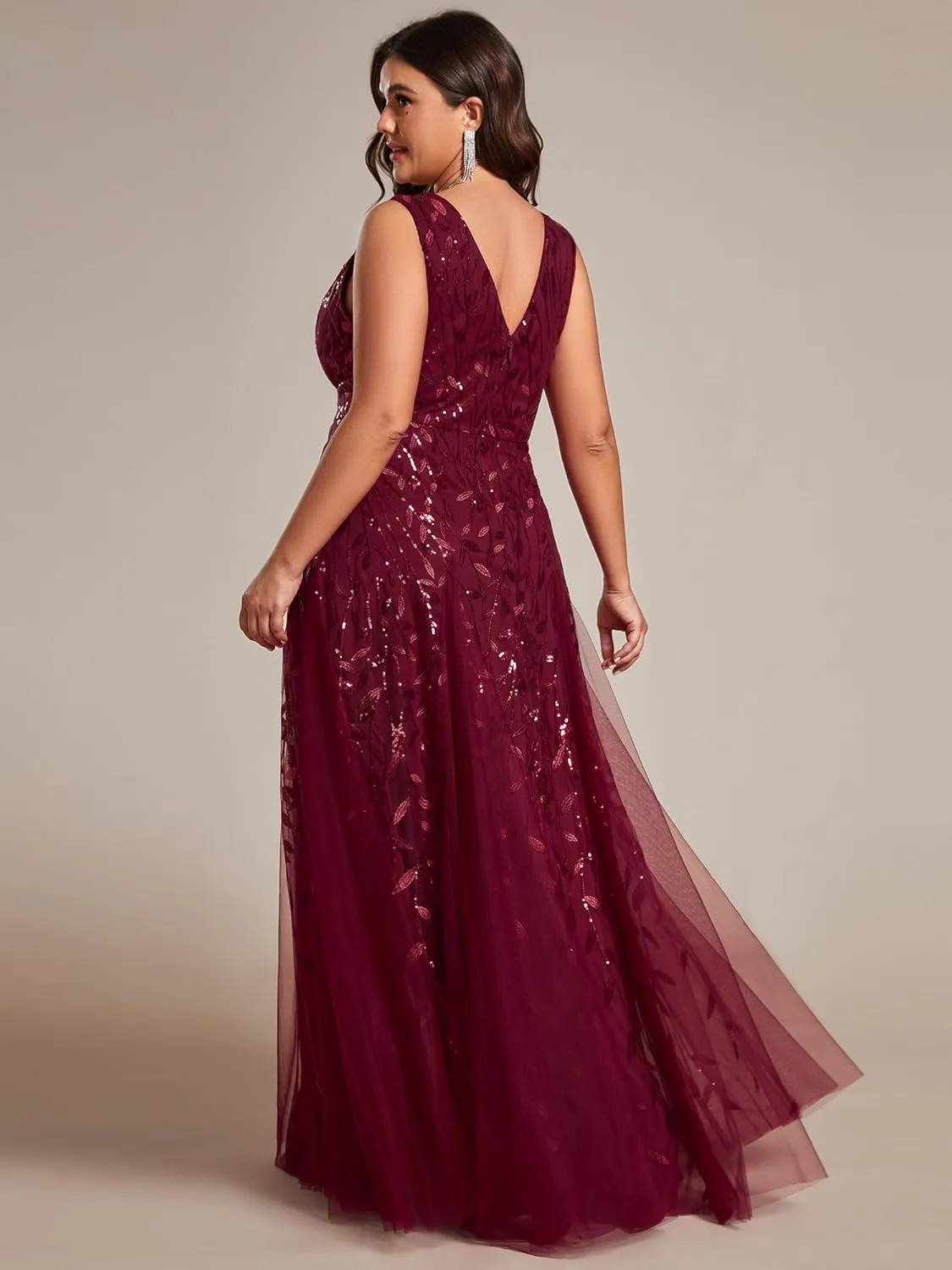 Ever-Pretty Plus Women's V Neck Sleeveless Embroidery A Line Plus Size Floor Length Evening Dresses 02130-DAPH