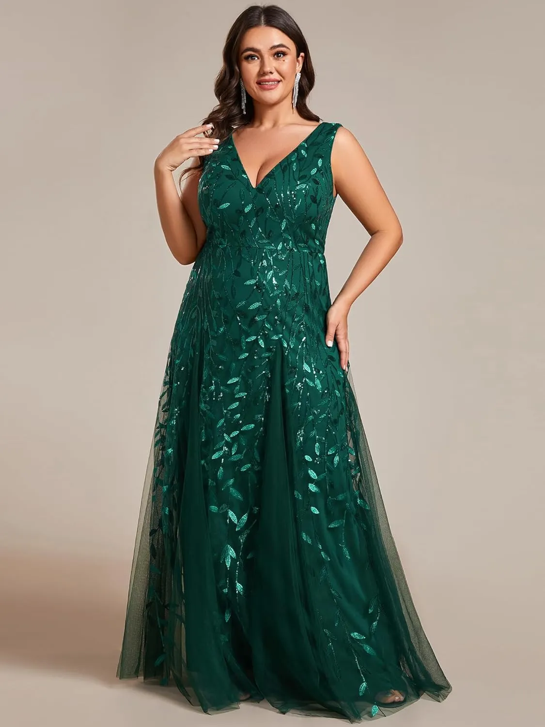 Ever-Pretty Plus Women's V Neck Sleeveless Embroidery A Line Plus Size Floor Length Evening Dresses 02130-DAPH