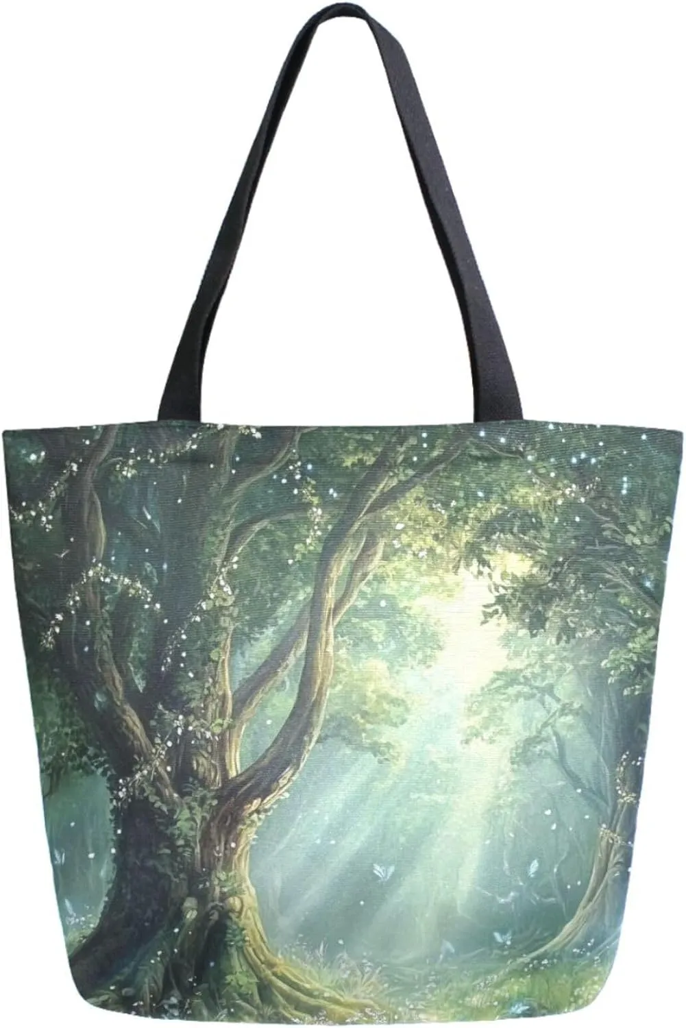 Extra Large Shoulder Grocery Tote Bag, Beautiful Forest World Trees Butterfly Canvas Daily Handle Bag Reusable for Gym Weekender Picnic Yoga Beach Travel Kitchen Market Shopping