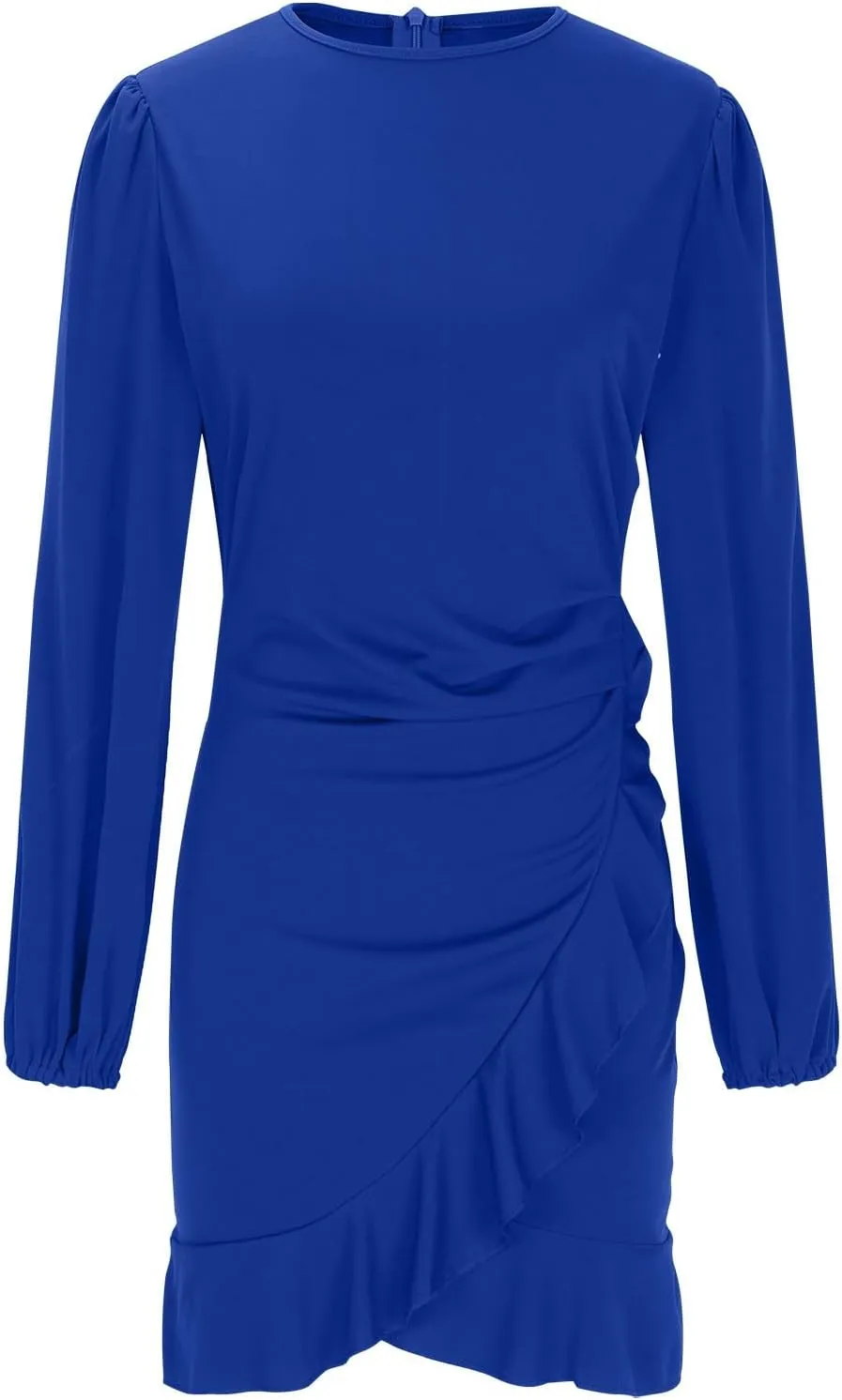 Fall Sexy Short Dresses for Women Puff Long Sleeve Ruffle Hem Mini Dresses Trendy Cozy Slim Fit Wrap Bodycon Dresses