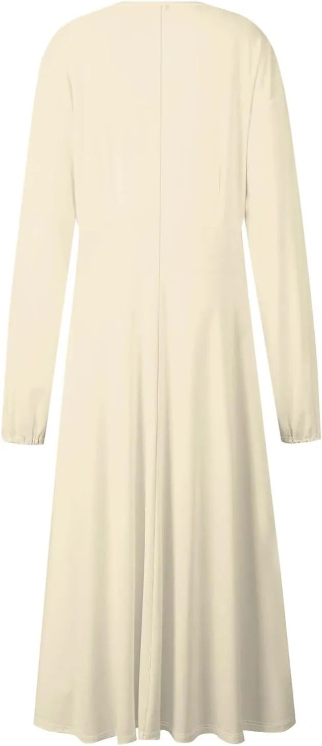 Fall Wedding Guest Dresses for Women Long Sleeve Wrap V Neck Ruffle Belted A-Line Flowy Midi Dresses