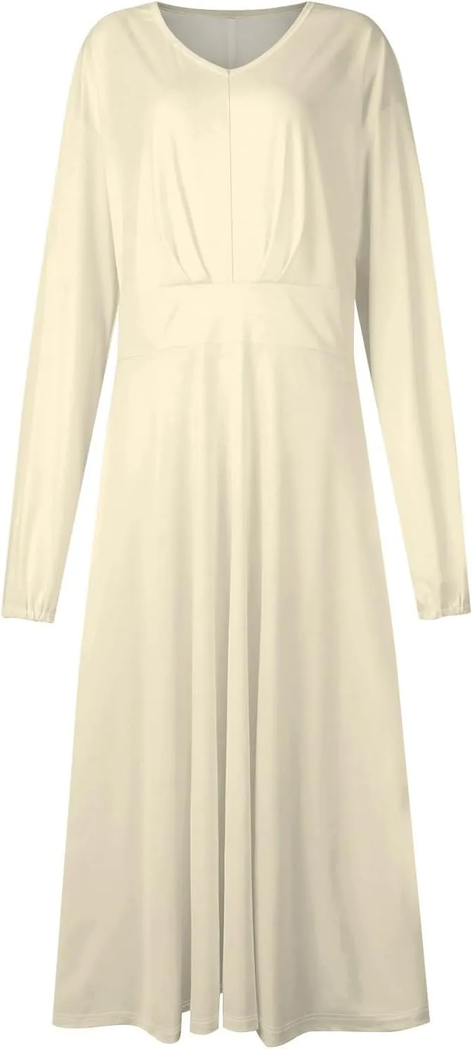 Fall Wedding Guest Dresses for Women Long Sleeve Wrap V Neck Ruffle Belted A-Line Flowy Midi Dresses