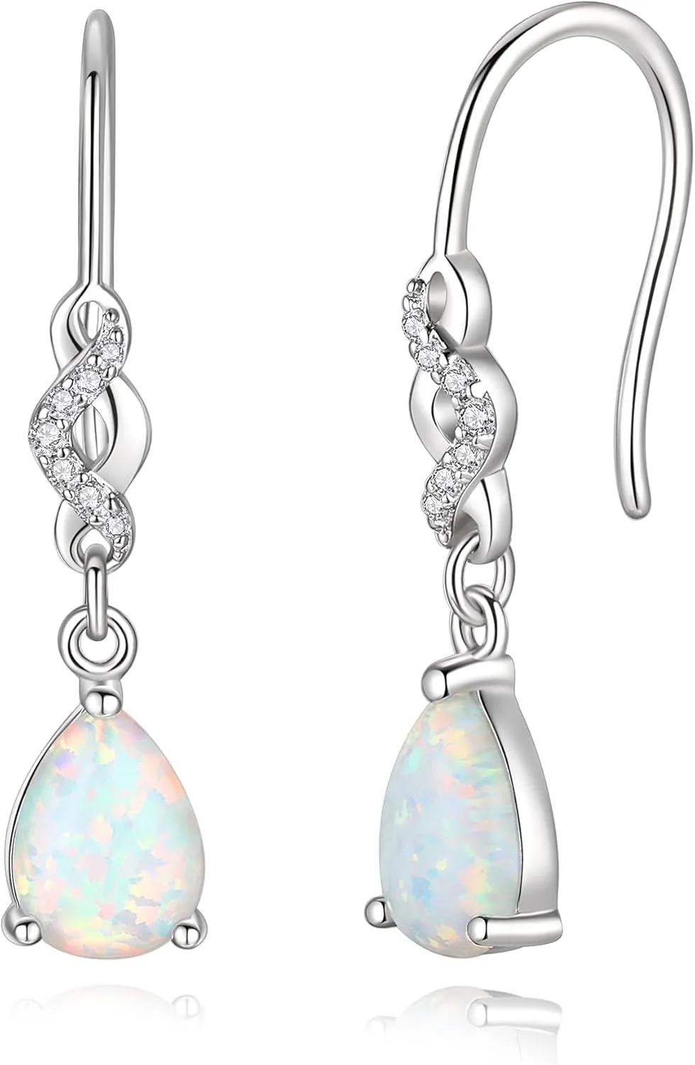 FANCIME Sterling Silver Opal Dangle Earrings White Opal Teardrop Infinity Hook Drop Earrings October Birthstone Earrings Fine Jewelry for Women