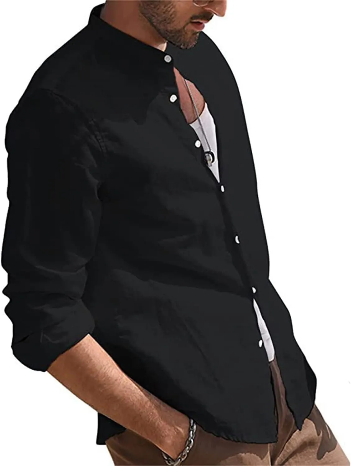 Fashion Mens Striped Button Down Shirts Casual Cotton Line Long Shirts Shirts Spread Collar Beach Tops